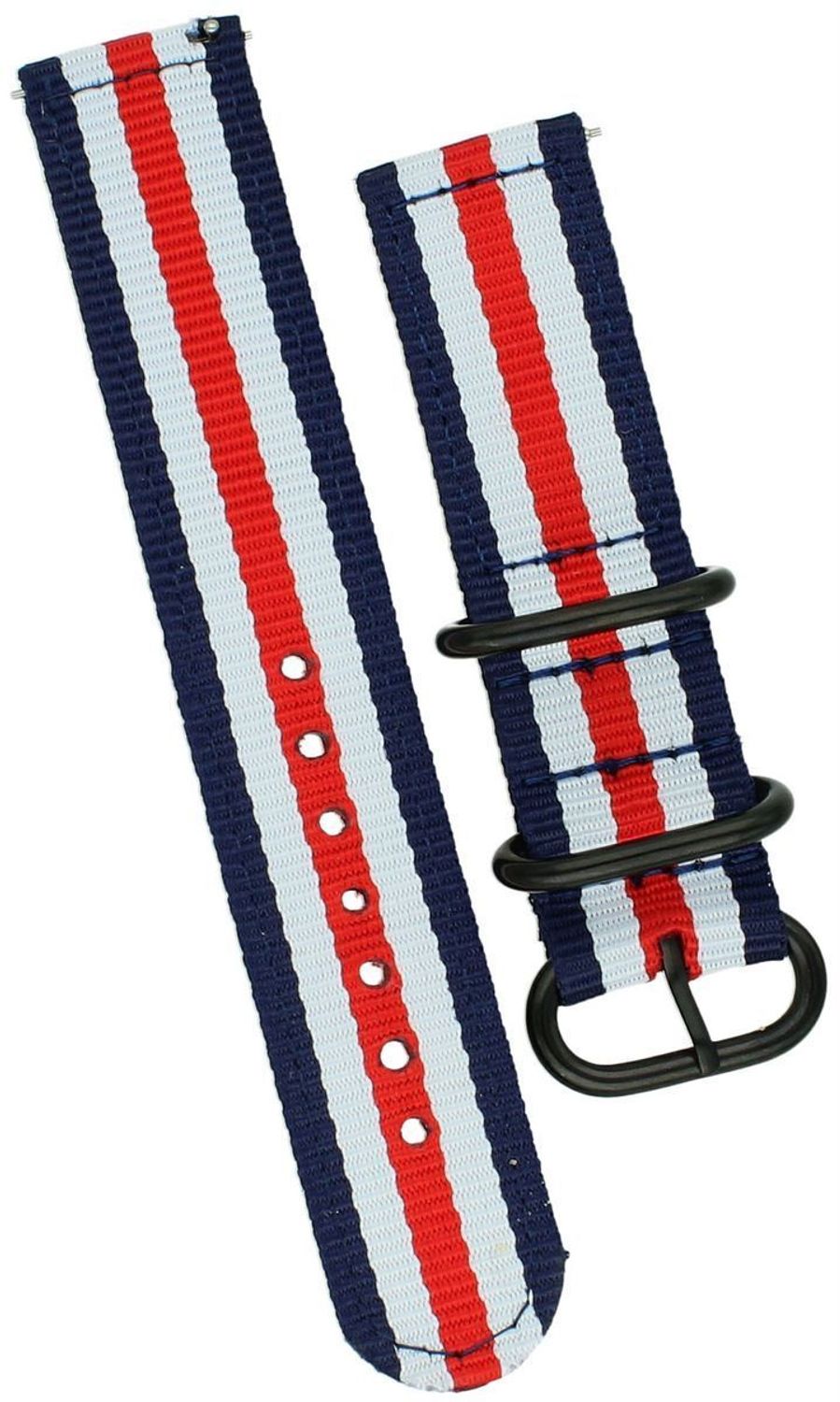 Pasek do zegarka NATO 015 w trzech kolorach – granatowym, czerwonym i białym. Nylonowy, parciany, długość 120 mm  65 mm, szerokość mocowania 20 mm. Idealny do zegarków sportowych i casualowych.1.jpg